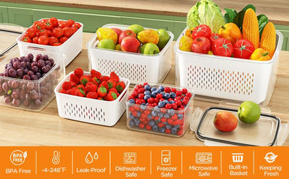 🔥Household transparent plastic food storage box-Including drain basket💧