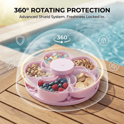 🍿✨Divided Spin & Snack Serving Tray – Rotating Lazy Susan Snack Tray with Compartments, Perfect for Fruit, Candy, Nuts & Party Snacks