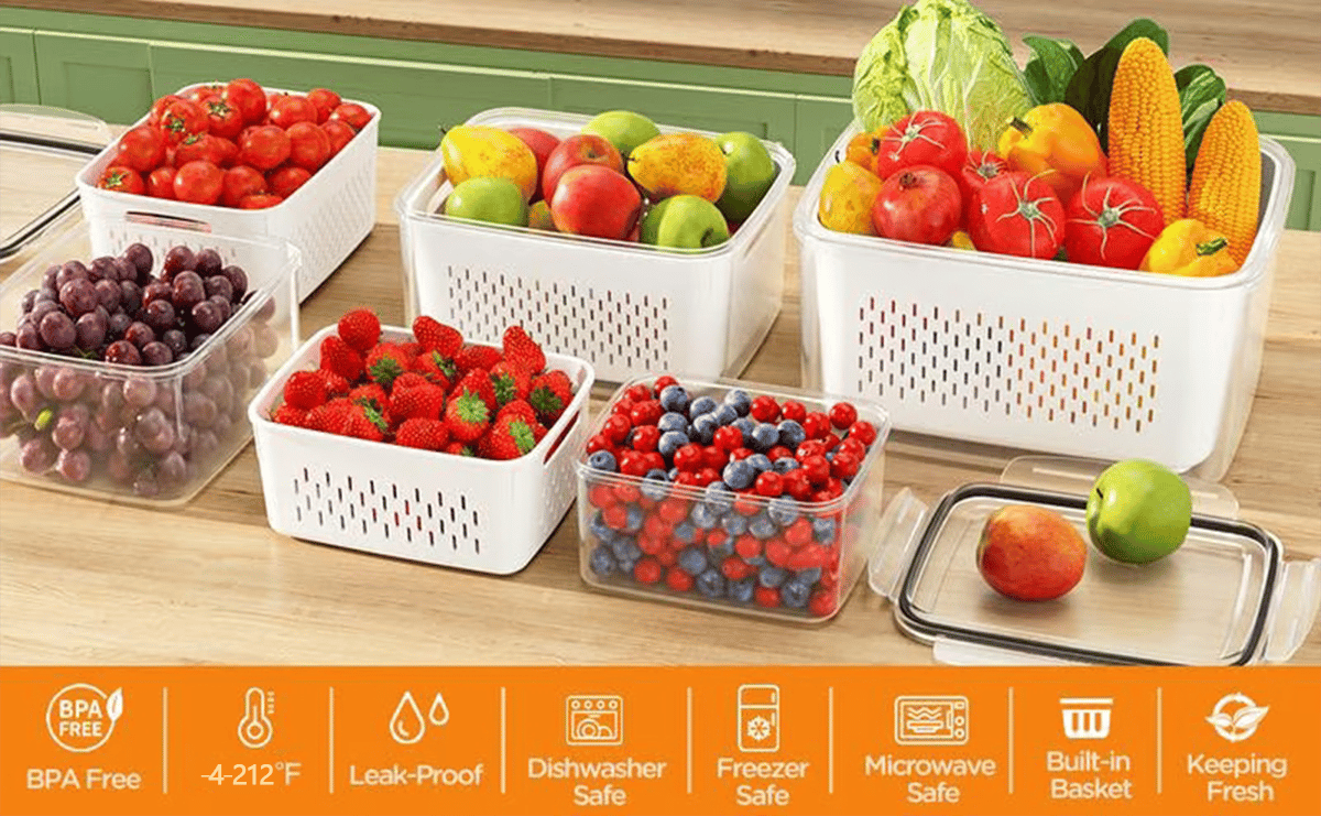 💖Household transparent plastic food storage box-Including drain basket💧