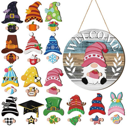 💫Interchangeable Wooden Gnome Decor Holiday Seasonal Gnome Decorations🚪