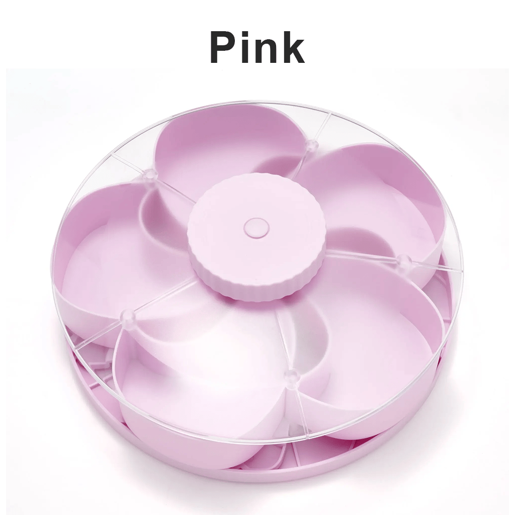 🍿✨Divided Spin & Snack Serving Tray – Rotating Lazy Susan Snack Tray with Compartments, Perfect for Fruit, Candy, Nuts & Party Snacks