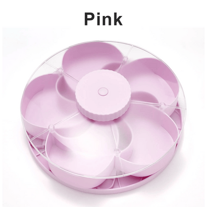 🍿✨Divided Spin & Snack Serving Tray – Rotating Lazy Susan Snack Tray with Compartments, Perfect for Fruit, Candy, Nuts & Party Snacks