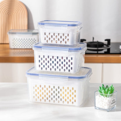 🔥Household transparent plastic food storage box-Including drain basket💧
