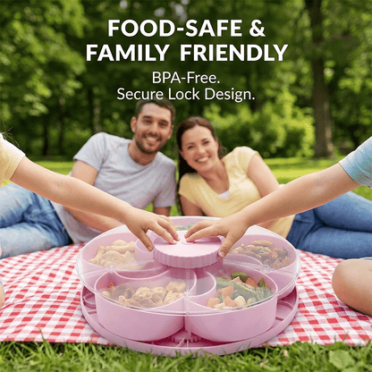 🍿✨Divided Spin & Snack Serving Tray – Rotating Lazy Susan Snack Tray with Compartments, Perfect for Fruit, Candy, Nuts & Party Snacks