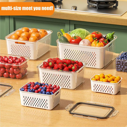 🔥Household transparent plastic food storage box-Including drain basket💧