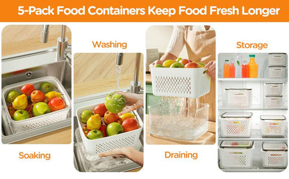 🔥Household transparent plastic food storage box-Including drain basket💧