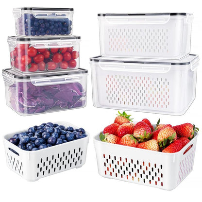 🔥Household transparent plastic food storage box-Including drain basket💧
