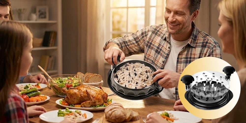 🍖 Rotating Chicken Shredder – 40% Faster, Even Shreds with Less Effort