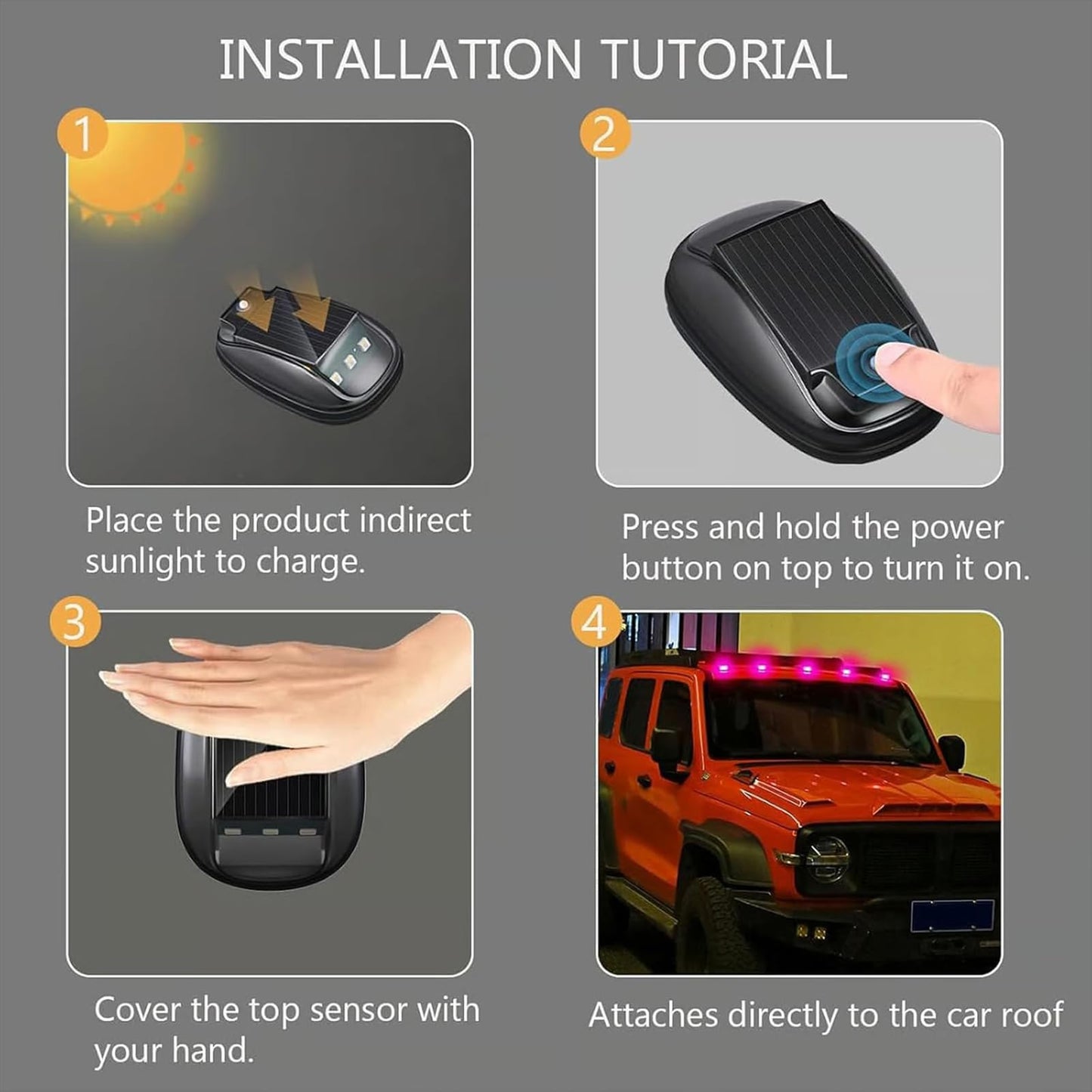 🚗Solar Car Roof RGB Strobe Light — No Wiring, No Drilling, Instant Visibility