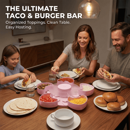 🍿✨Divided Spin & Snack Serving Tray – Rotating Lazy Susan Snack Tray with Compartments, Perfect for Fruit, Candy, Nuts & Party Snacks