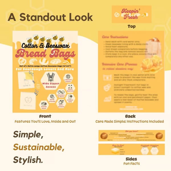 🍞Wide Zipper Access Cotton & Beeswax Bread Bags for Sourdough✨