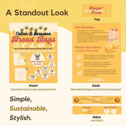 🍞Wide Zipper Access Cotton & Beeswax Bread Bags for Sourdough✨