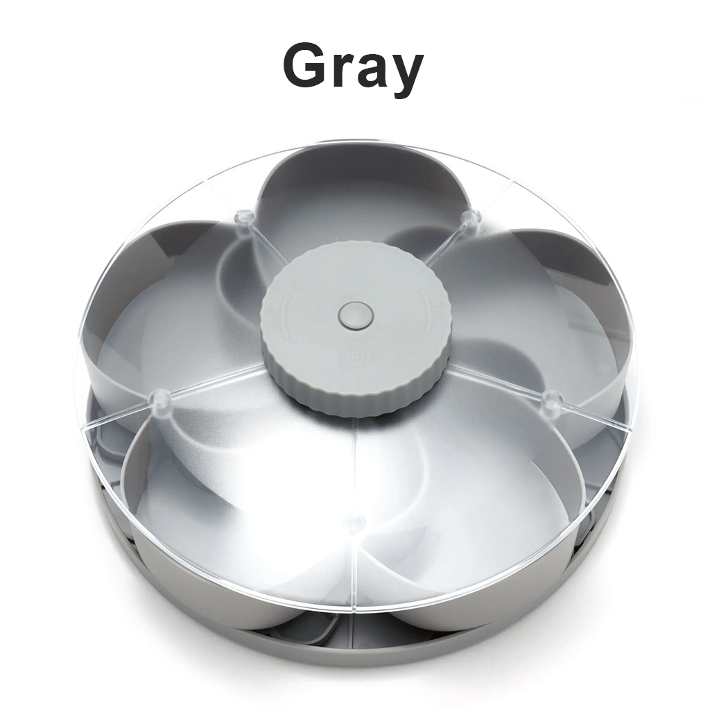 🍿✨Divided Spin & Snack Serving Tray – Rotating Lazy Susan Snack Tray with Compartments, Perfect for Fruit, Candy, Nuts & Party Snacks