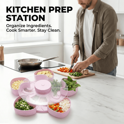 🍿✨Divided Spin & Snack Serving Tray – Rotating Lazy Susan Snack Tray with Compartments, Perfect for Fruit, Candy, Nuts & Party Snacks