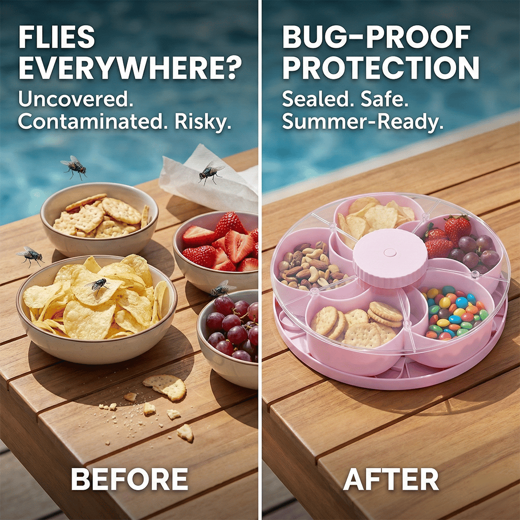 🍿✨Divided Spin & Snack Serving Tray – Rotating Lazy Susan Snack Tray with Compartments, Perfect for Fruit, Candy, Nuts & Party Snacks