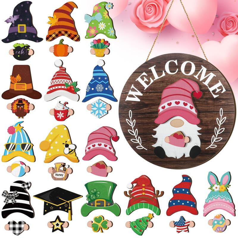 💫Interchangeable Wooden Gnome Decor Holiday Seasonal Gnome Decorations🚪